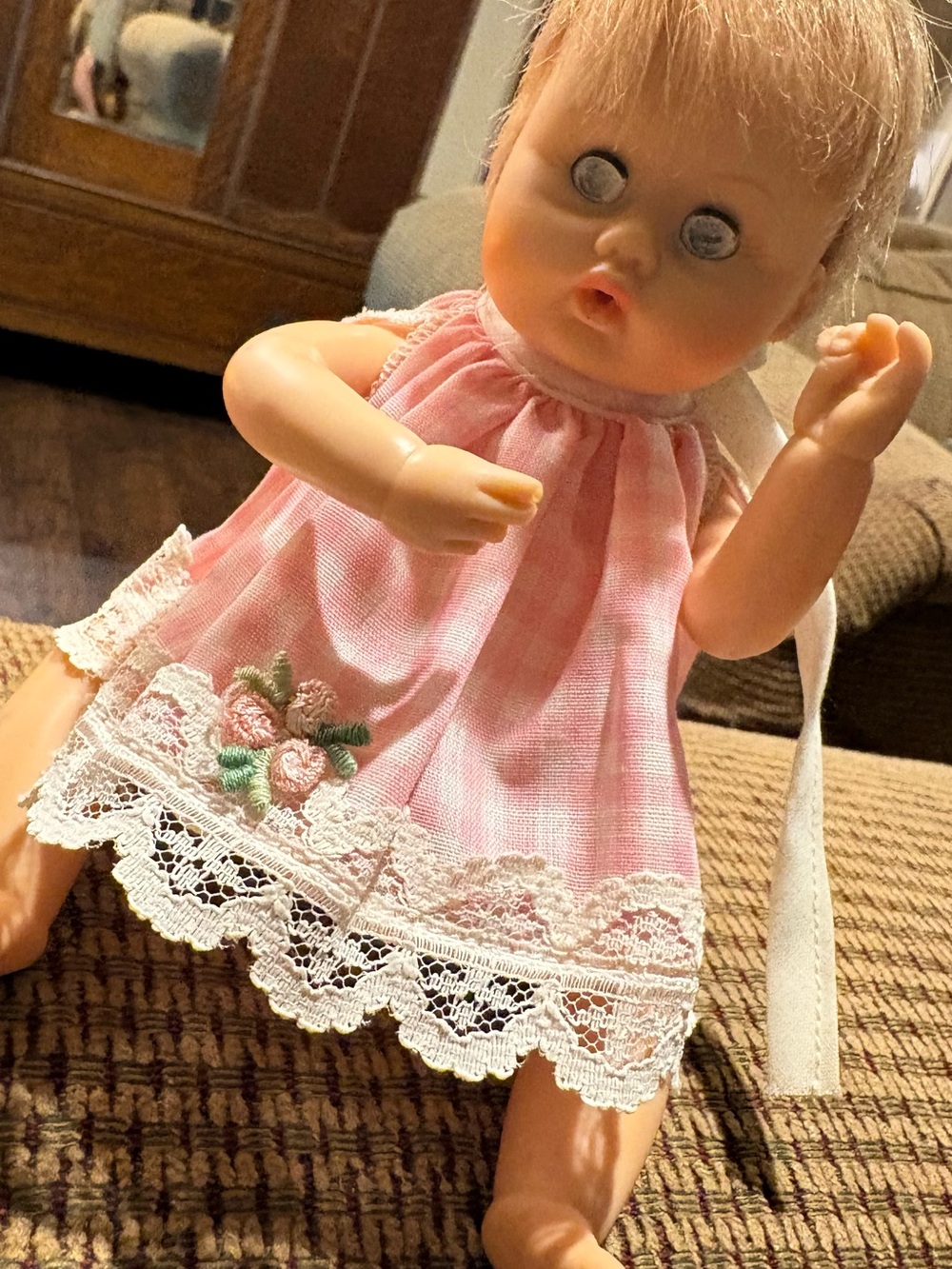 Classic Pink Embroidered Baby Doll with Lace Dress - Unbranded